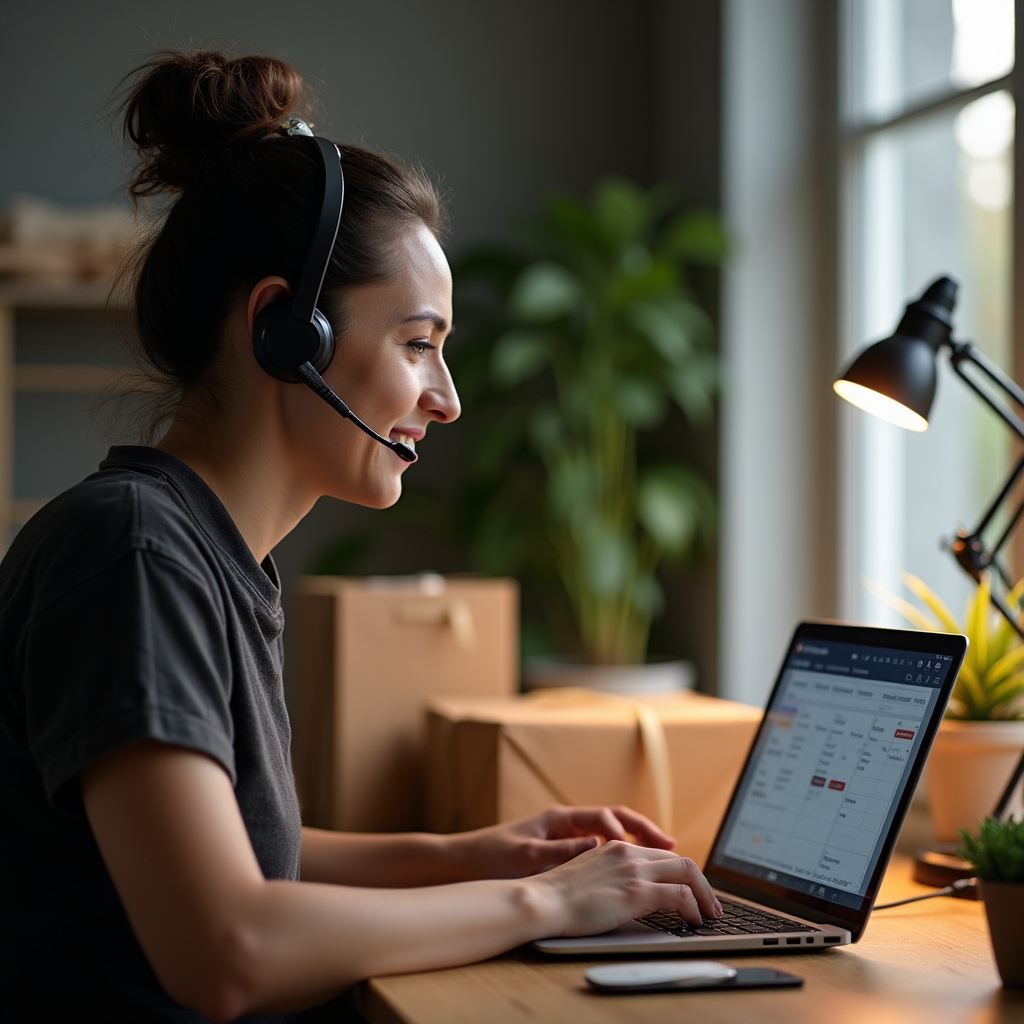 Persona atendiendo una consulta telefónica frente a una computadora