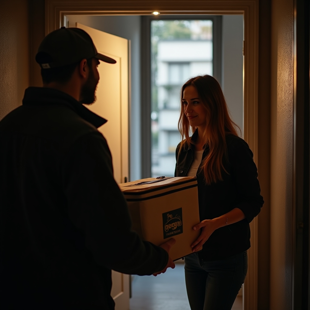 Entrega de un pedido en la puerta del domicilio de un cliente final