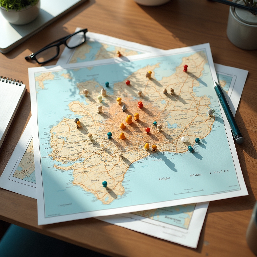 Mapa impreso de la zona AMBA con rutas de entrega marcadas